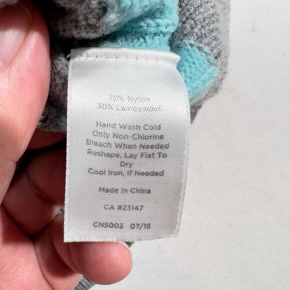 Talbots Crew Neck Sweater Woman's L 30% Lambswool Cable Knit Teal Grey Stripe - Picture 5 of 10